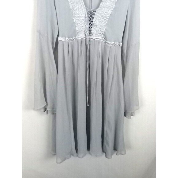 Ghost London Dress Women's Size XS Blue Gray Boho Peasant Bell Sleeves FLAW - Picture 7 of 16